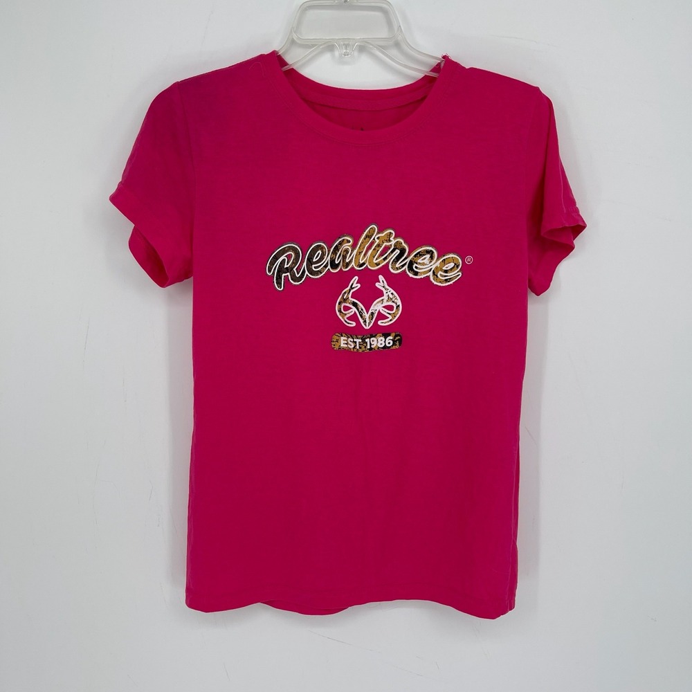 Realtree Women's Pink Camo Logo Short Sleeve Crewneck Graphic T-Shirt Size L